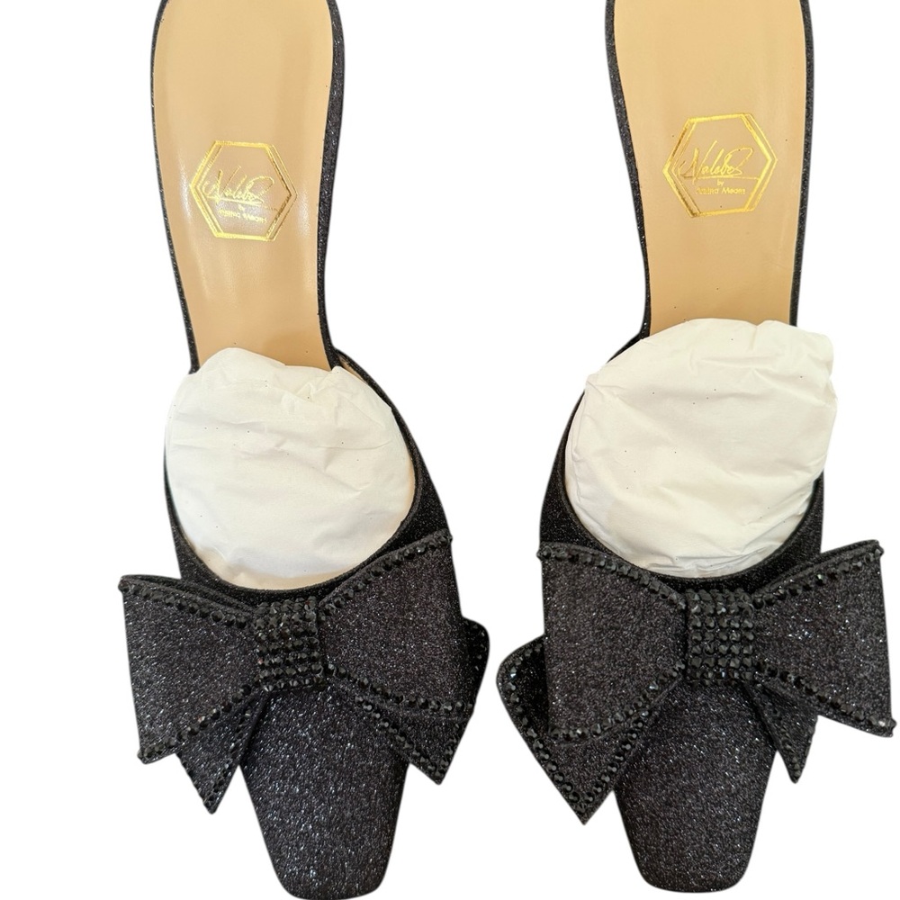 NIB Nalebe By Amina Means Reflections Dimante 
Glitter Bow Mule Heels - Picture 4 of 8